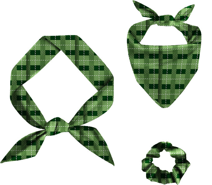 Green Plaid Matching Scrunchie Set