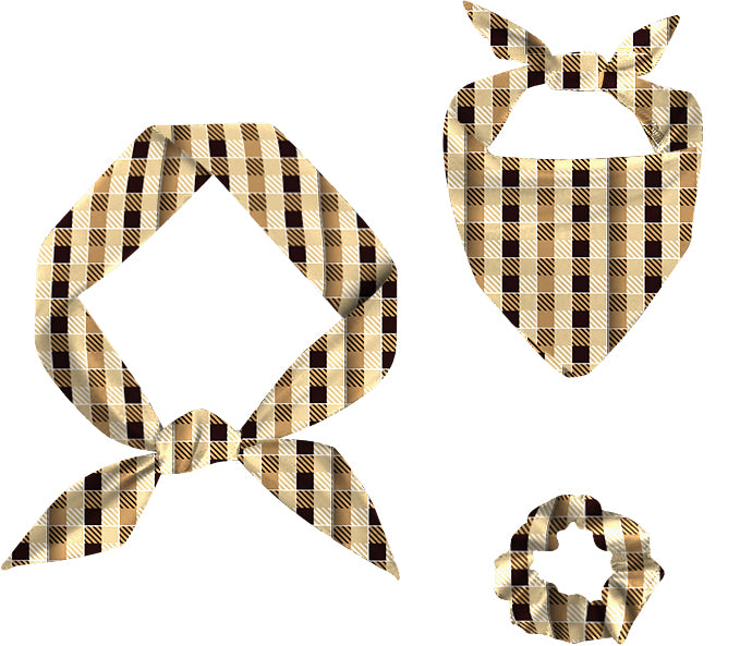 Beige Plaid Matching Scrunchie Set!
